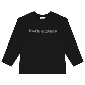 Girls Black Crystal Logo Long Sleeve Top