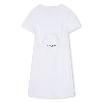 Girls White Logo Ribbed Dress