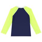Boys Navy Blue & Neon Yellow Long Sleeve Rash Vest, 1, hi-res