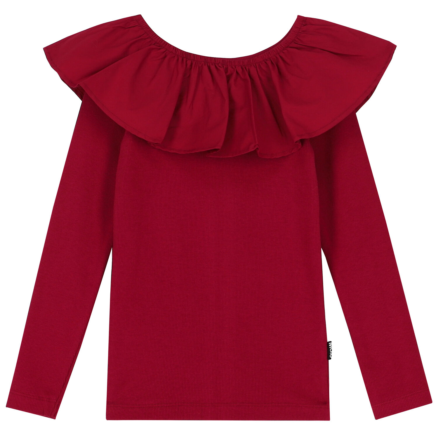 Girls Red Ruffled Long Sleeve Top, 1, hi-res