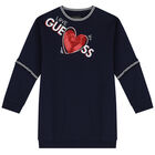 Girls Navy Blue Logo Heart Dress, 1, hi-res
