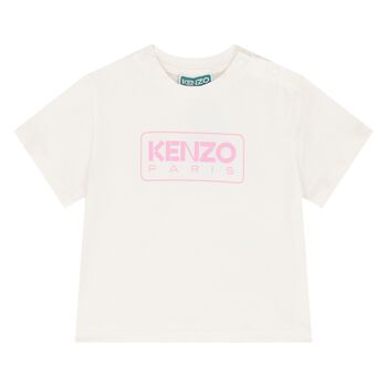 Younger Girls White & Pink Logo T-Shirt