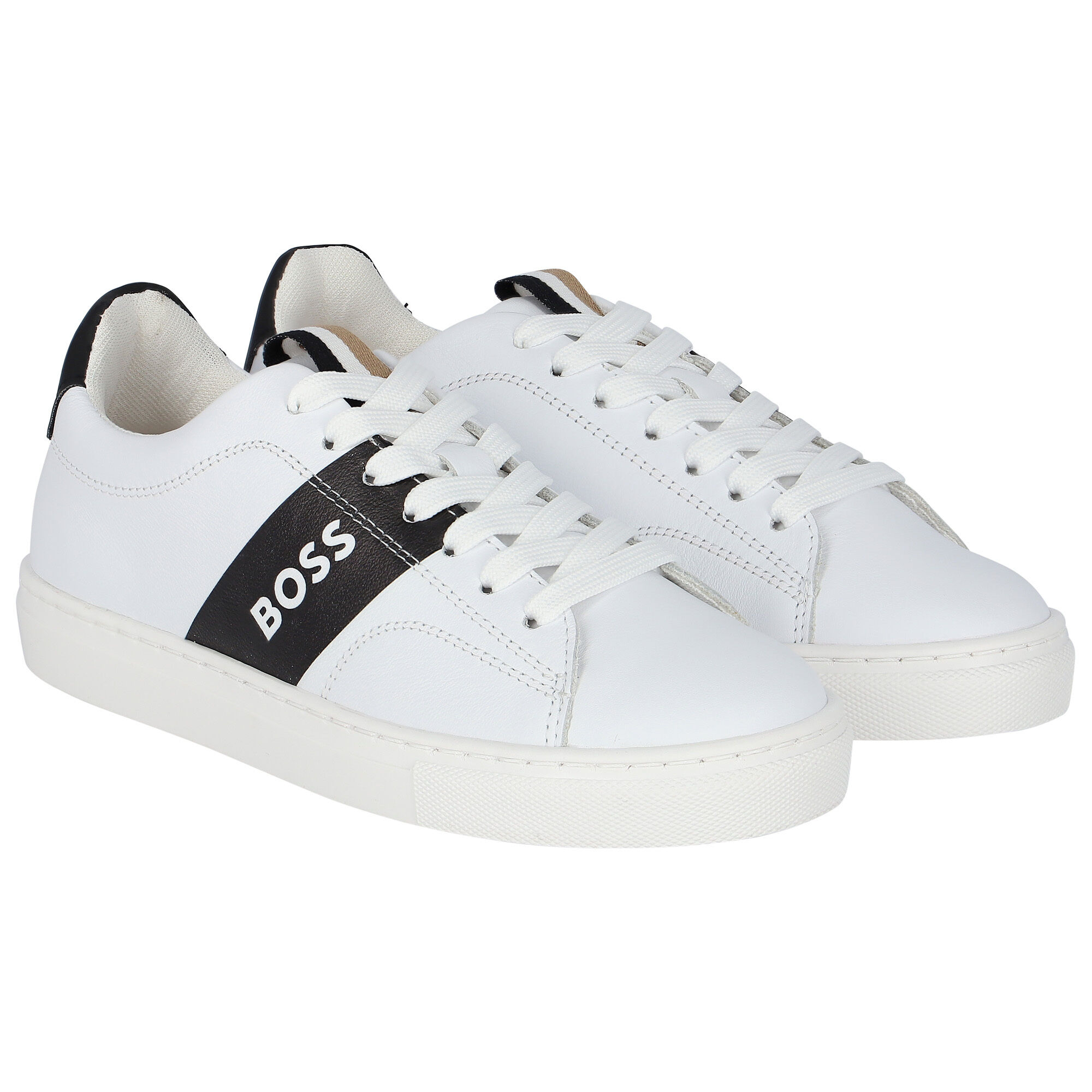 BOSS Boys White Logo Trainers Junior Couture UK