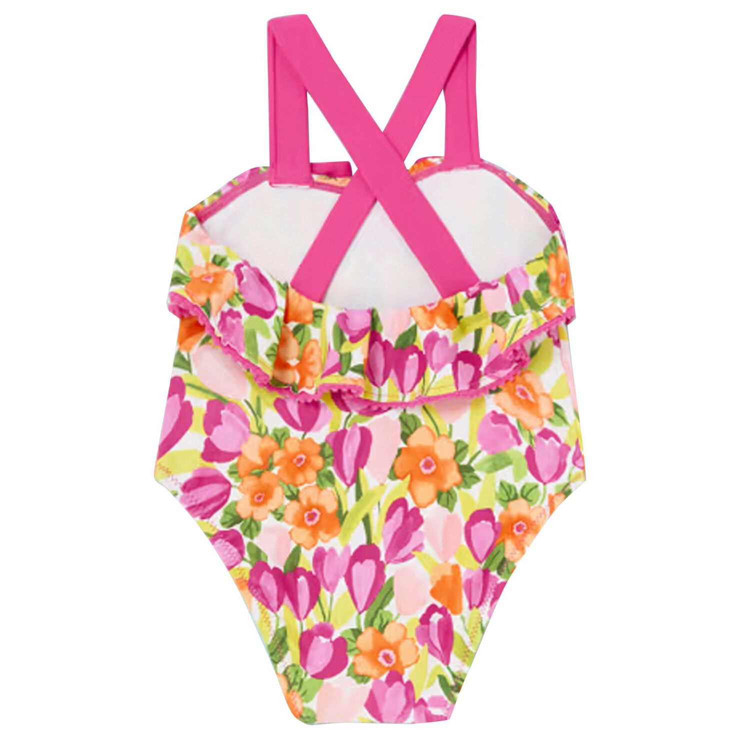 Younger Girls Green & Pink Floral Swimsuit, 1, hi-res