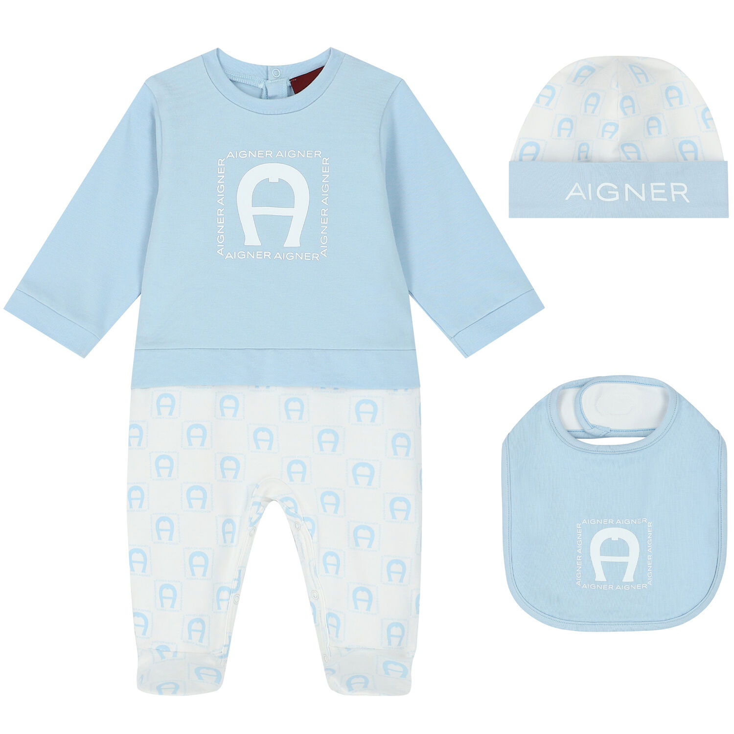 Baby Boys Blue & White Logo Babygrow Set, 1, hi-res