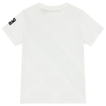 Boys White & Navy Blue Logo T-Shirt