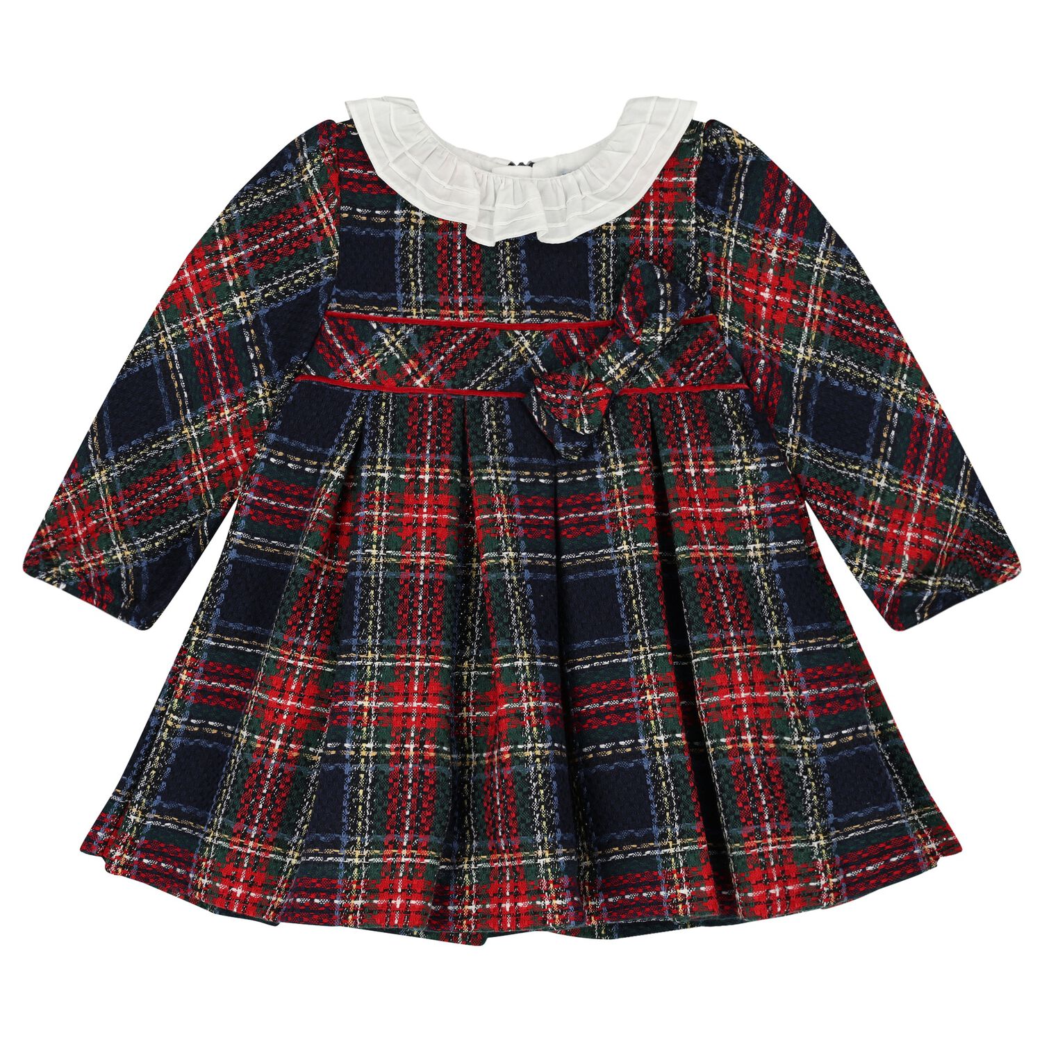 Younger Girls Navy Blue & Red Check Dress, 1, hi-res