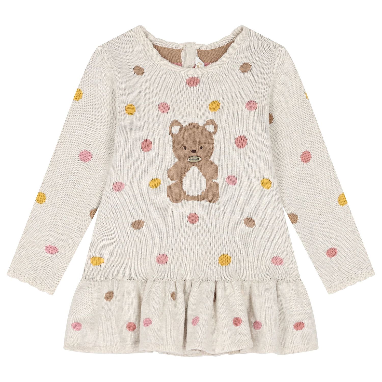 Baby Girls Beige Knitted Dress Set, 1, hi-res