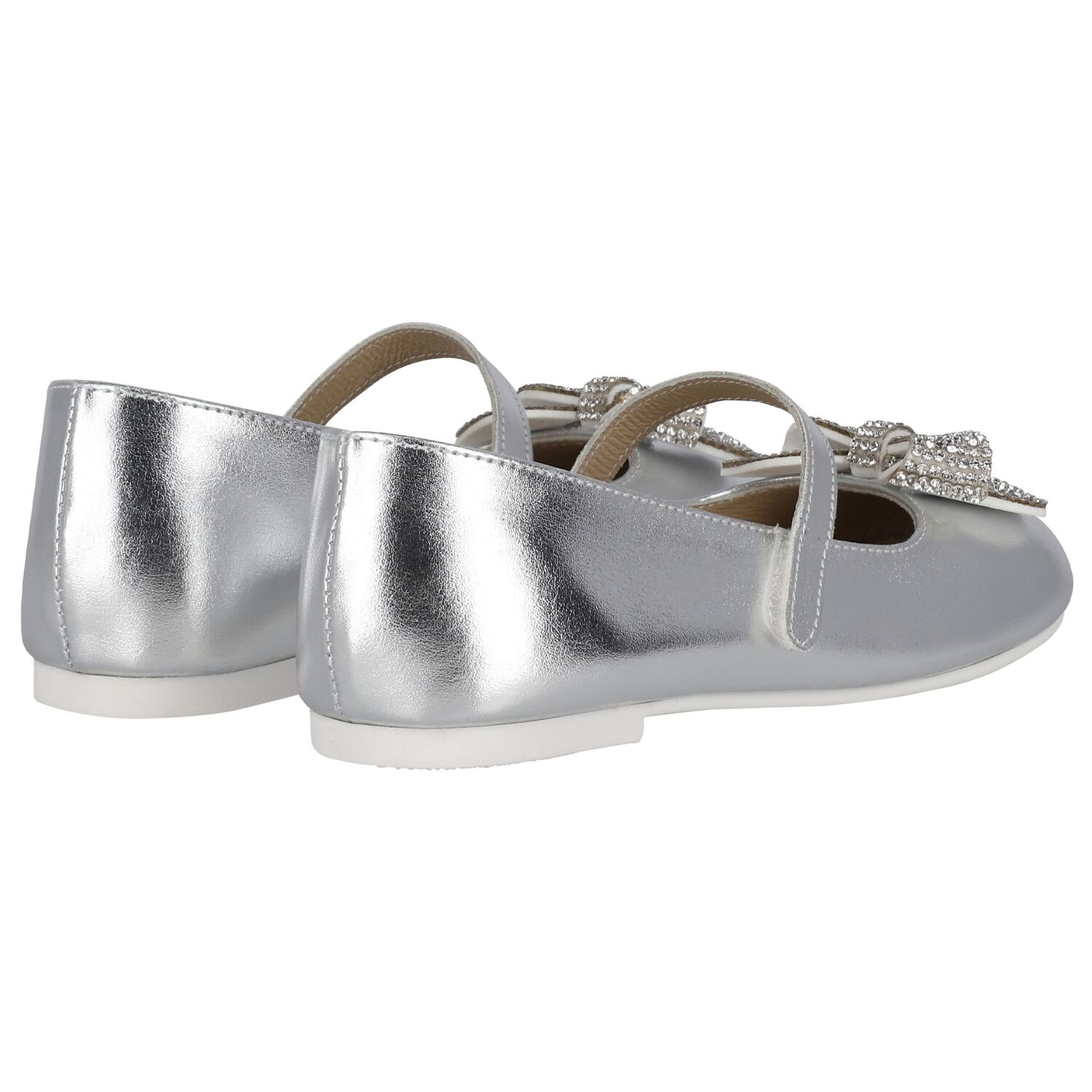 Girls Silver Embellished Bow Shoes, 1, hi-res