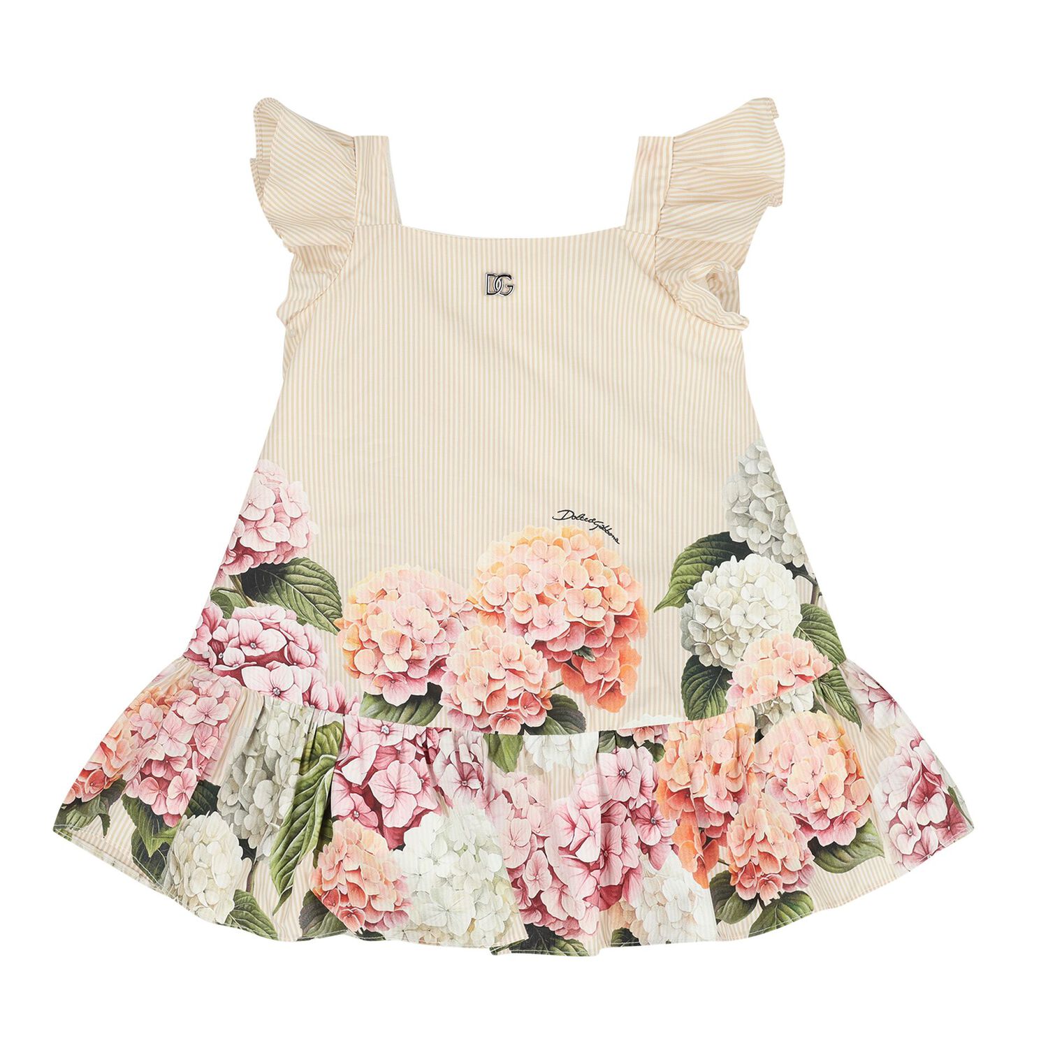 Baby Girls Beige Floral Striped Dress Set, 1, hi-res