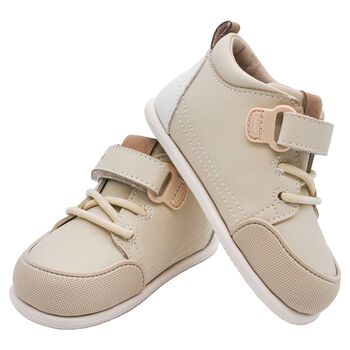 Younger Boys Beige Logo Trainers