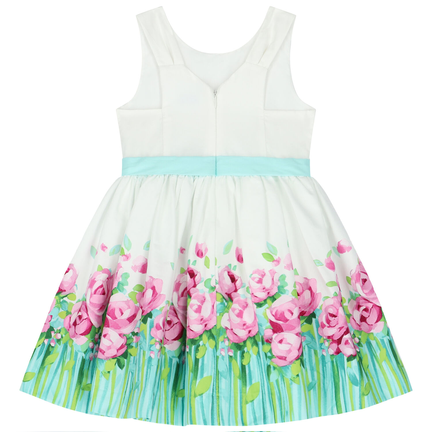 Girls White & Green Floral Dress, 1, hi-res