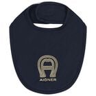Baby Boys Navy Blue & Gold Logo Bib, 3, hi-res
