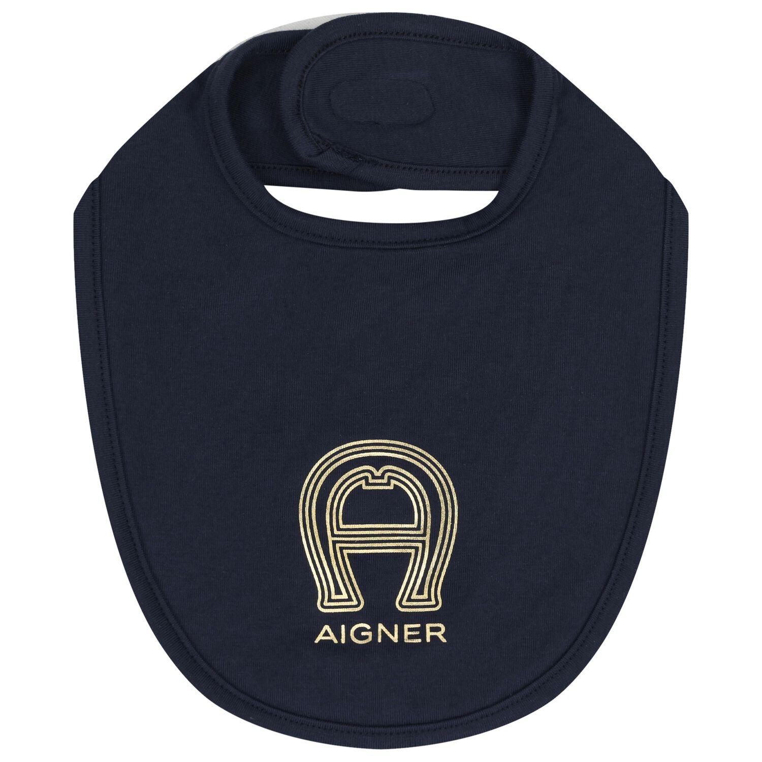 Baby Boys Navy Blue & Gold Logo Bib, 3, hi-res