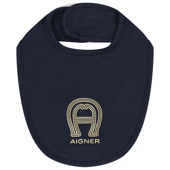 Baby Boys Navy Blue & Gold Logo Bib