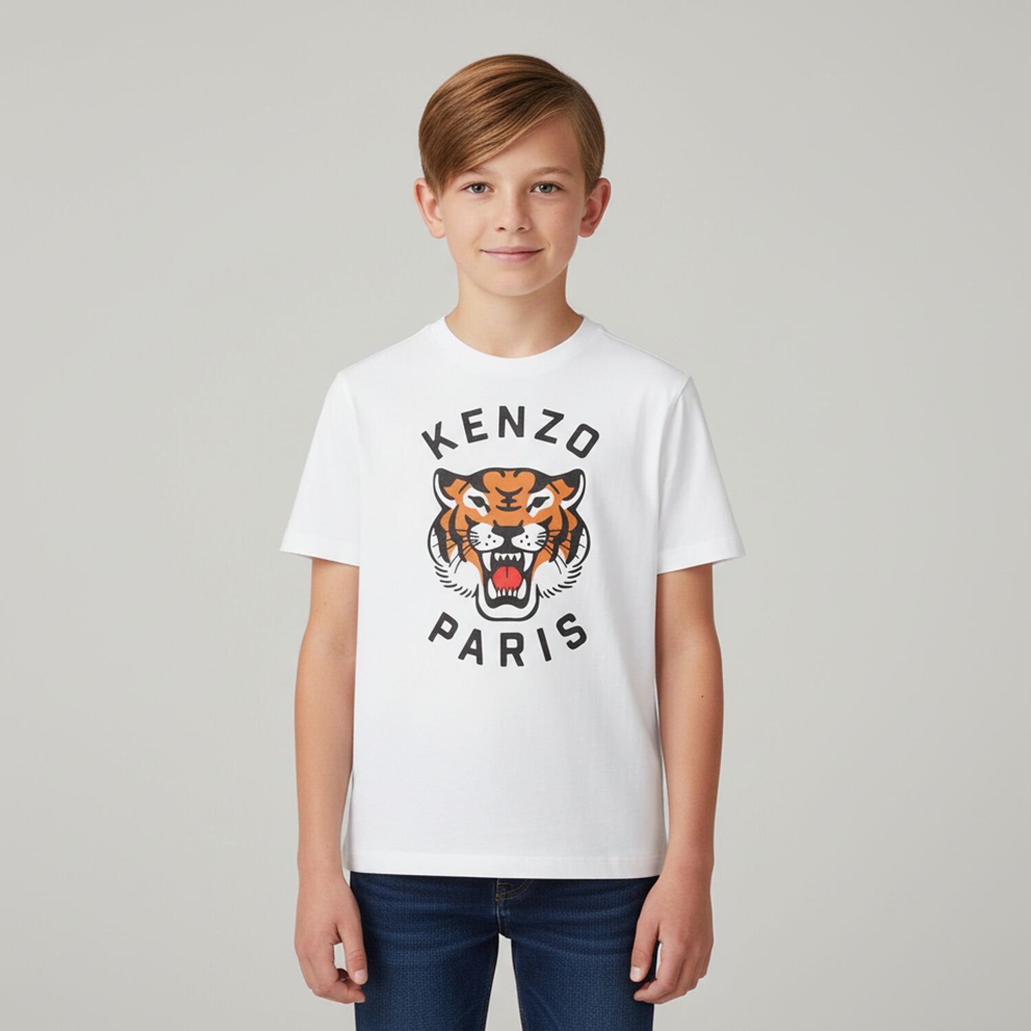Boys White Logo Tiger T-Shirt, 2, hi-res image number null