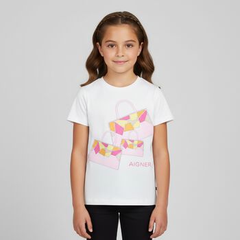 Girls White Logo Bag T-Shirt