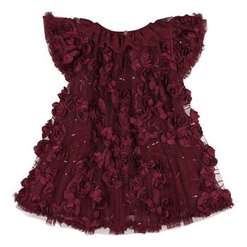 Baby Girls Burgundy 3D Flower & Sequin Ivy Dress