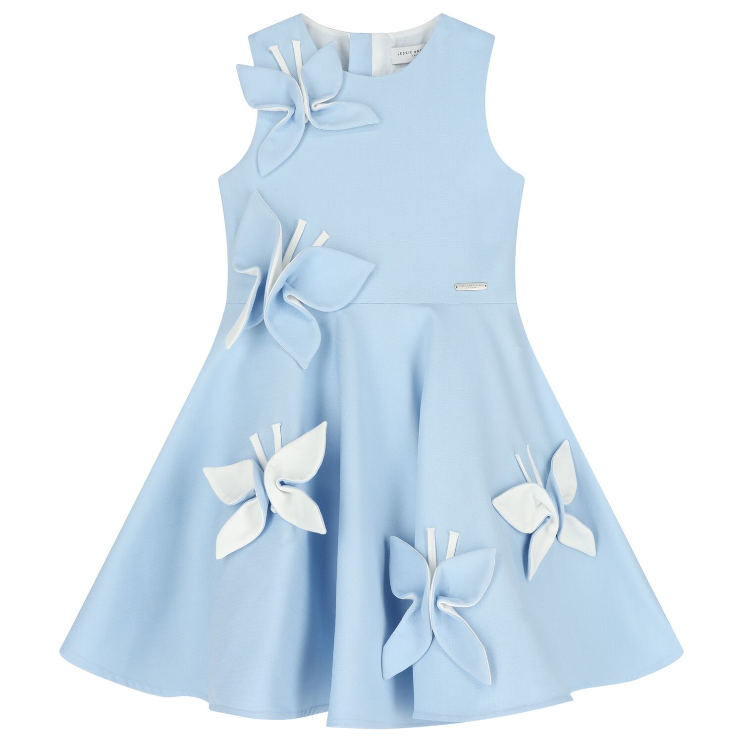 Girls Blue Butterfly Satin Dress, 2, hi-res