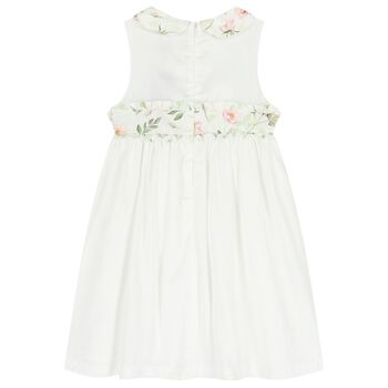 Girls White Ruffled Floral Dress