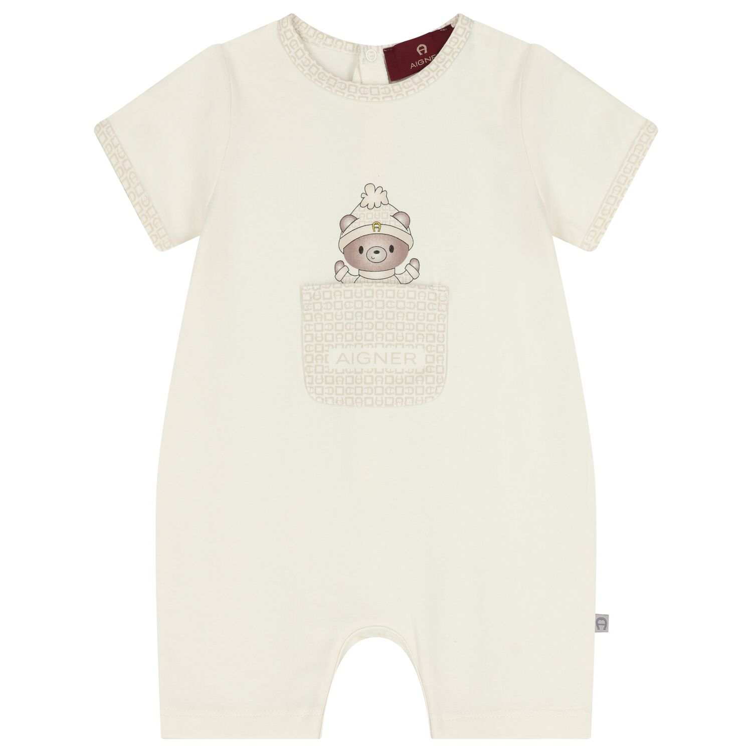 Ivory Teddy Bear Logo Baby Romper, 1, hi-res