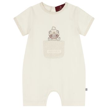 Ivory Teddy Bear Logo Baby Romper