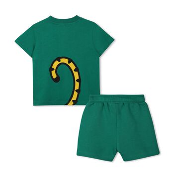 Younger Boys Green Tiger Logo Shorts Set