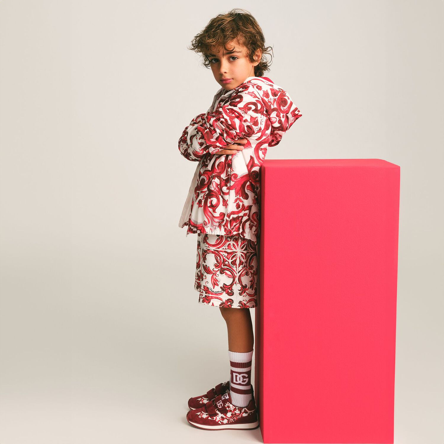Boys White & Red Majolica Shorts, 1, hi-res