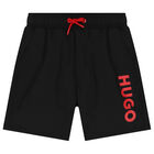 Boys Black Logo Swim Shorts, 1, hi-res