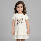 Younger Girls Ivory Butterflies Logo Dress, 1, hi-res