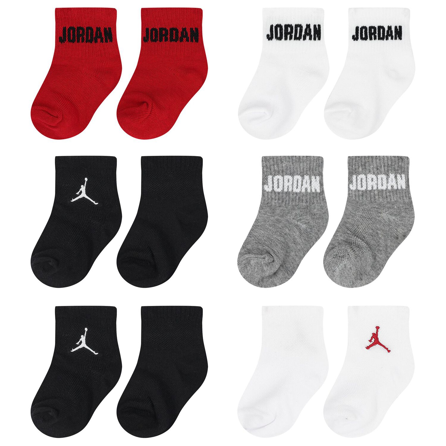 Red, Black & White Jordan Logo Baby Socks ( 6-Pack ), 1, hi-res