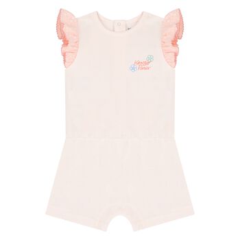 Baby Girls Ivory & Pink Logo Romper