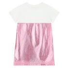 Girls White & Pink Metallic Logo Dress, 1, hi-res