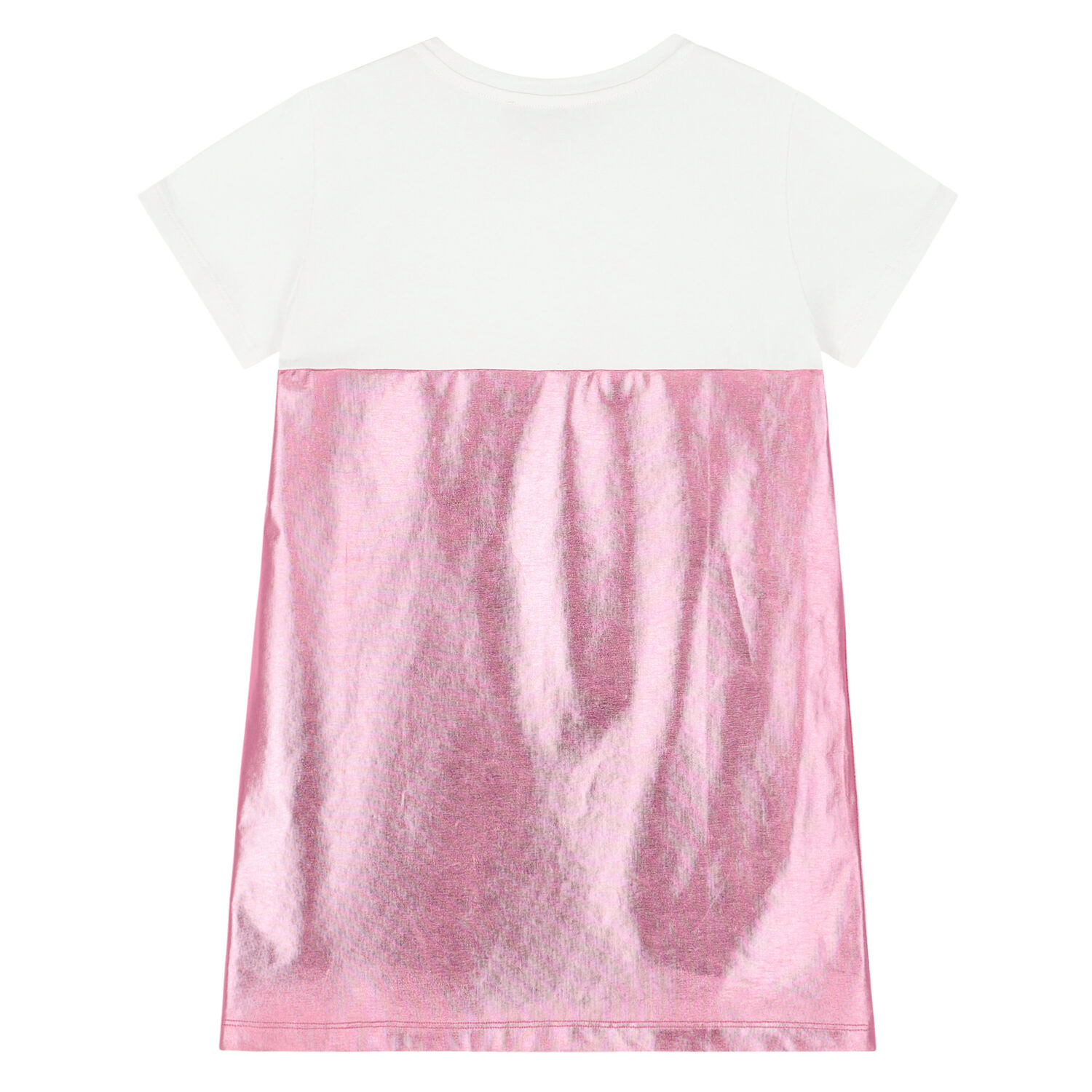 Girls White & Pink Metallic Logo Dress, 1, hi-res