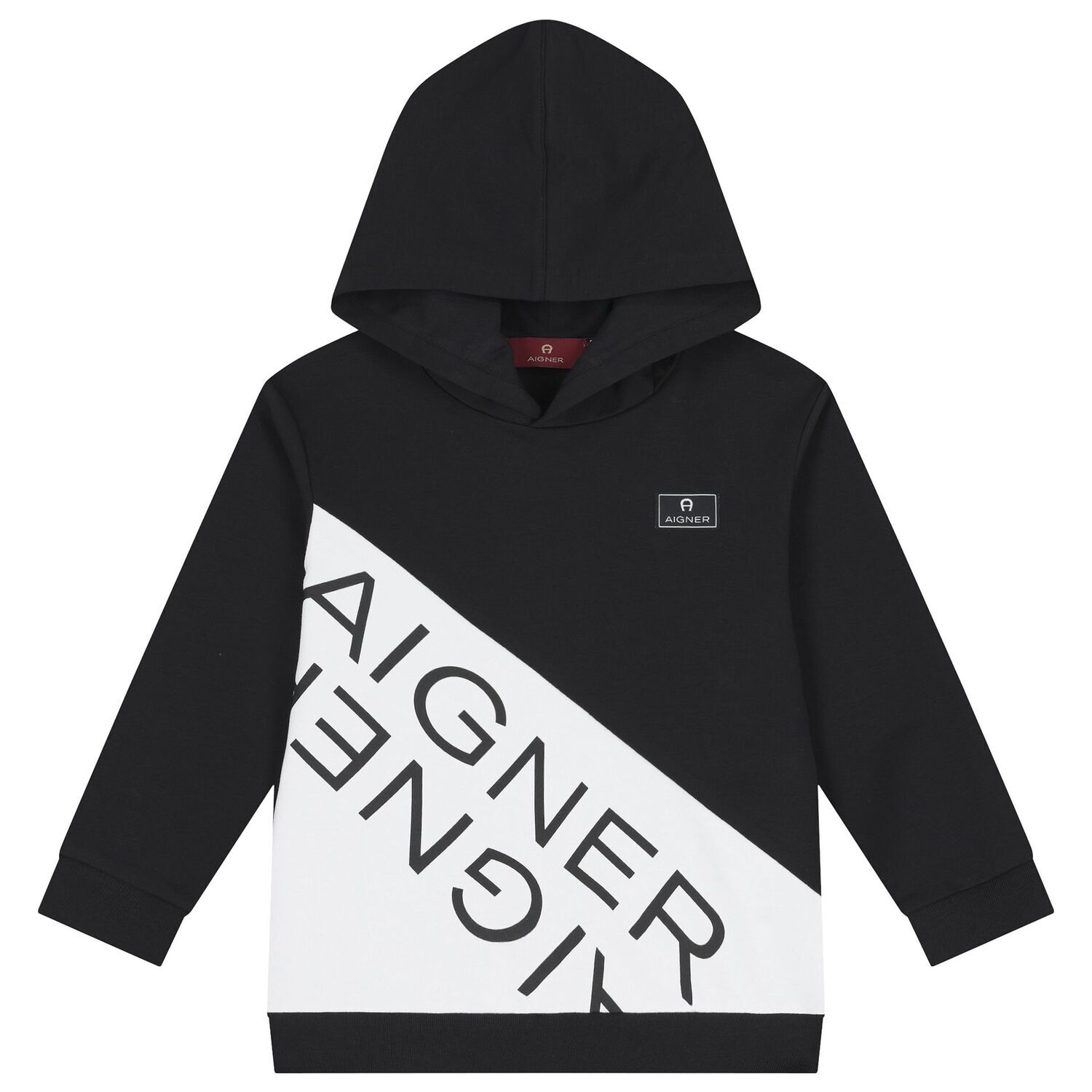 Boys Black & White Logo Hooded Top, 1, hi-res
