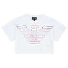 Girls White Logo Cropped T-Shirt, 1, hi-res