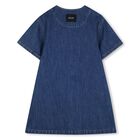Girls Blue Denim Sequinned Floral Dress, 1, hi-res