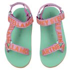 Girls Purple, Orange & Aqua Logo Sandals, 1, hi-res