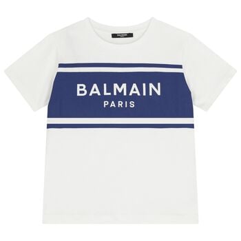 Boys White & Blue Logo T-Shirt
