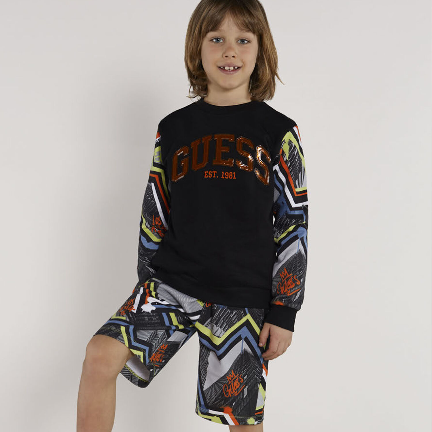Boys Black & Grey Logo Shorts, 3, hi-res