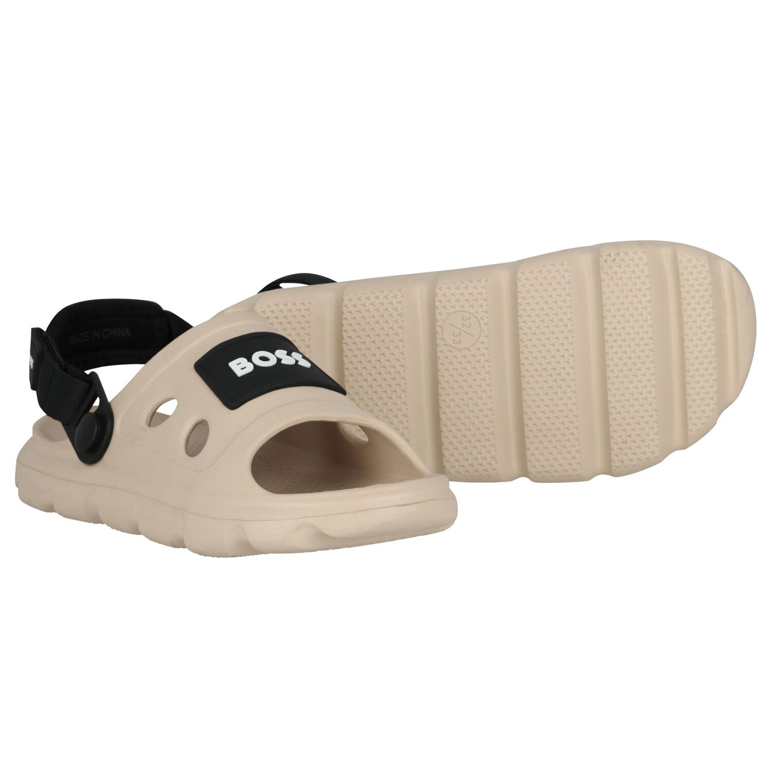 Boys Beige & Black Logo Sandals, 2, hi-res
