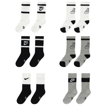 Boys White, Black & Grey Logo Socks ( 6-Pack ) 