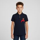 Boys Navy Blue Teddy Bear Polo Shirt, 2, hi-res