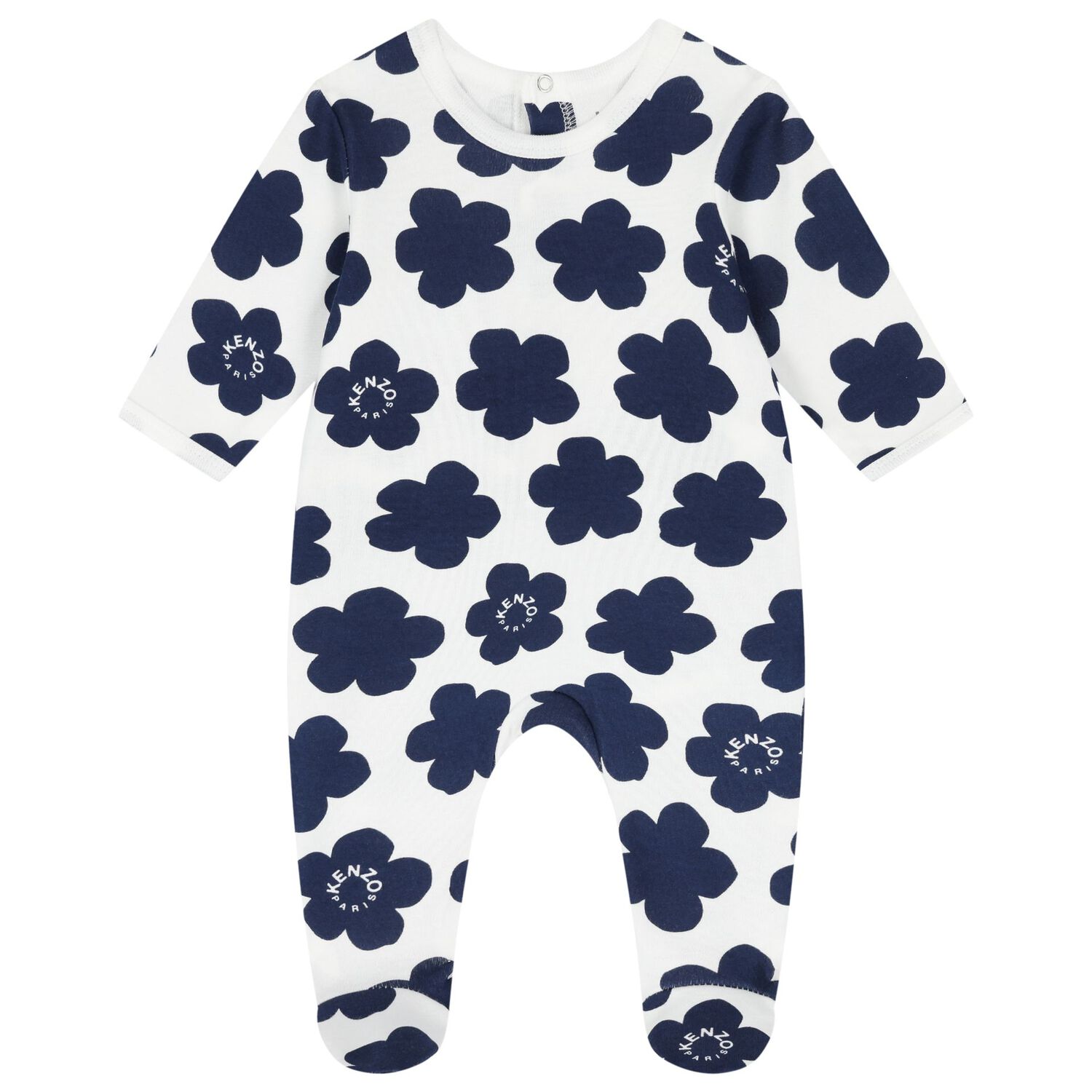White & Navy Boke Flower Babygrows ( 2 Pack ), 1, hi-res