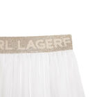 Girls White Pleated Logo Skirt, 1, hi-res