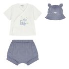Baby Boys White & Blue Tiger Shorts Set, 1, hi-res