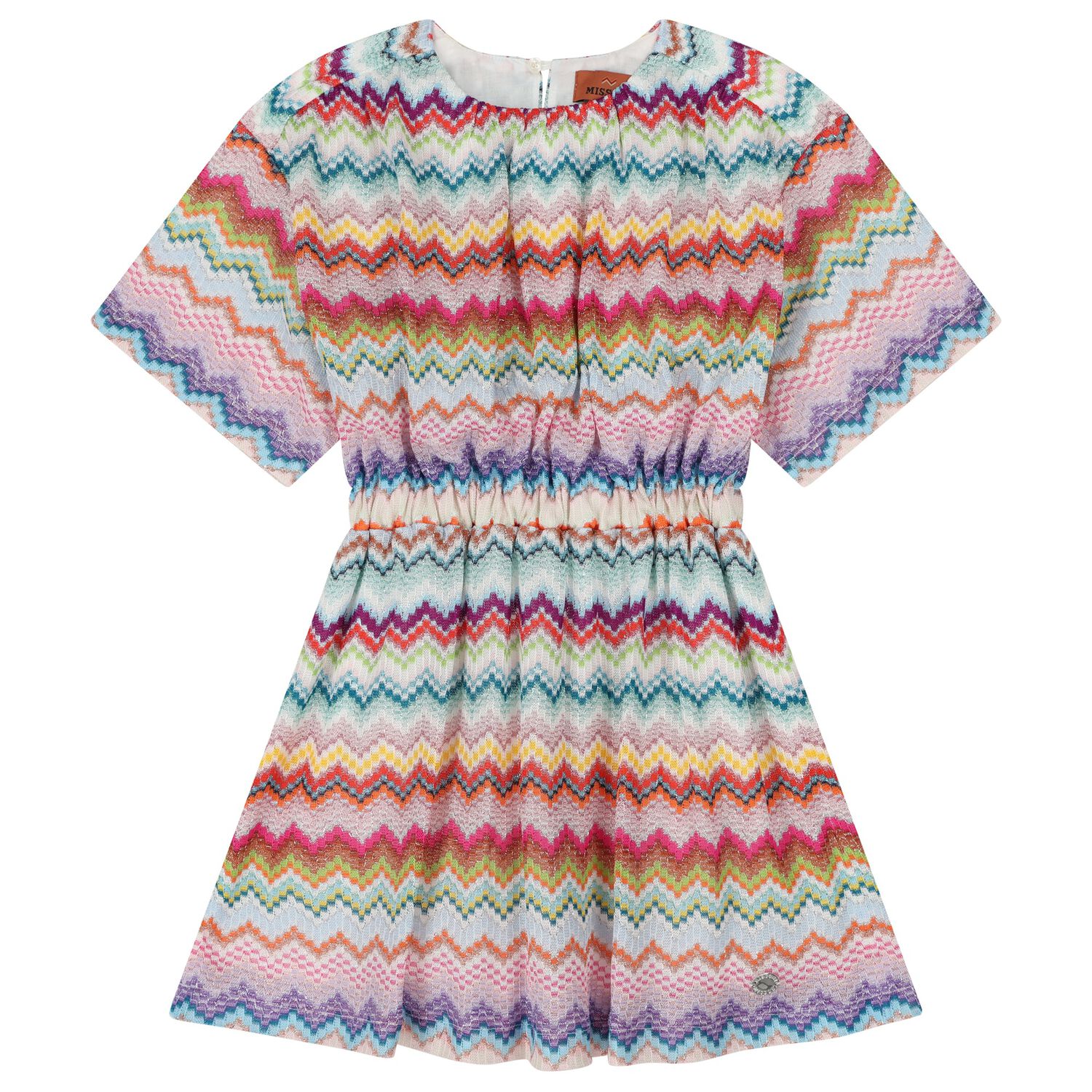 Girls Multi-Coloured Zig Zag Crochet Dress, 1, hi-res