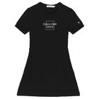 Girls Black Logo Dress, 1, hi-res