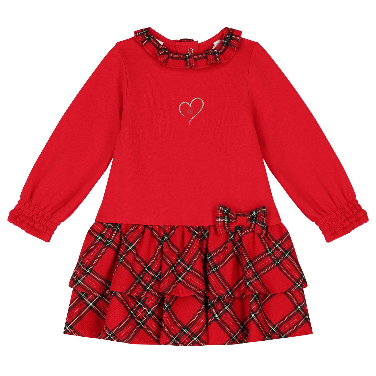 Baby Girls Red Tartan Dress, 1, hi-res