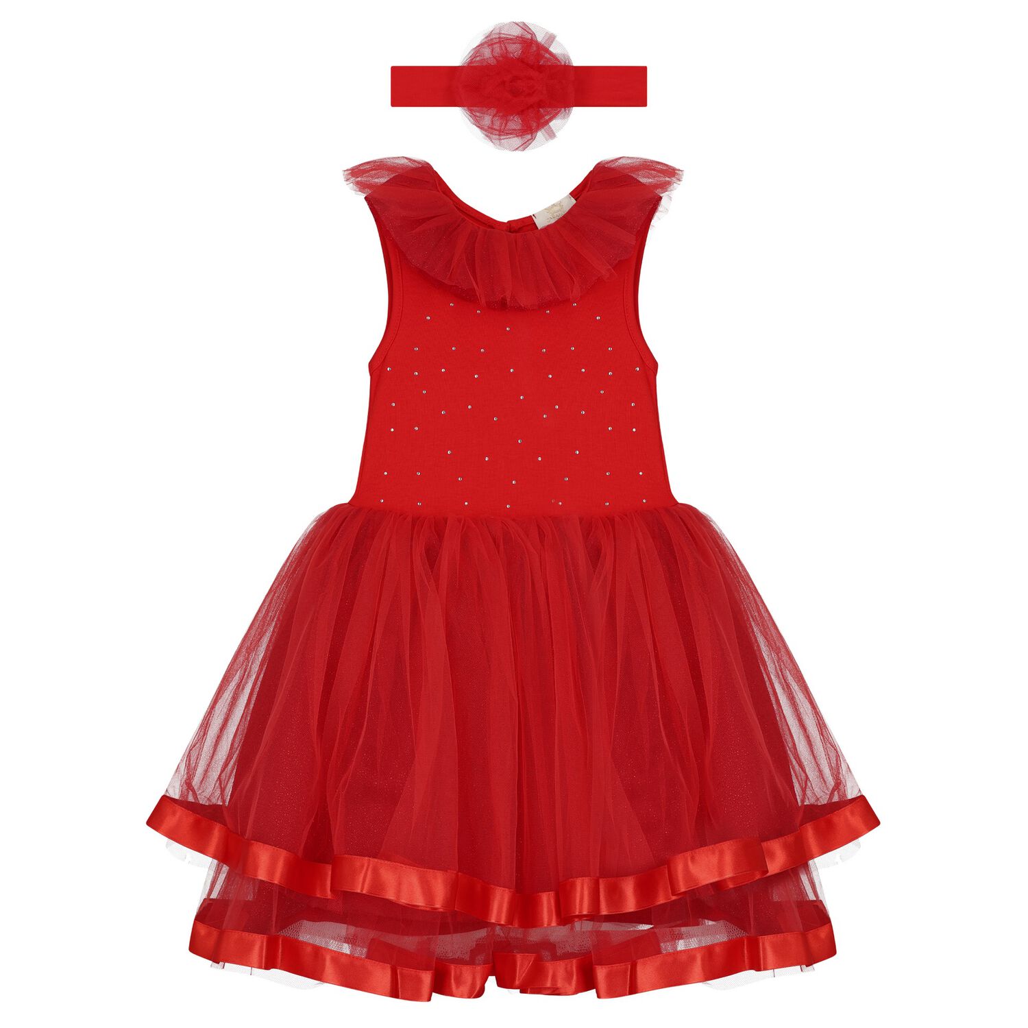 Girls Red Tulle Bow Dress Set, 1, hi-res image number null